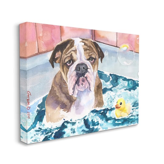 Stupell Industries English Bulldog In Bathtub Rubber Duck Bubbles Canvas Wall Art